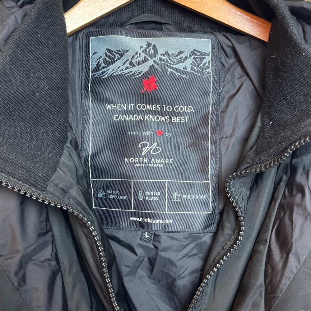North Aware Women's Large Black Smart Winter Parka Faux Fur-Trimmed Hooded - Picture 7 of 14